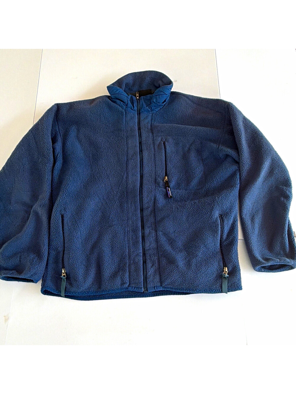 Patagonia Men's Blue Solid Full Zip Stand-Up Logo Jacket Zipped Pockets Size L